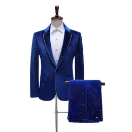 Aksamitne kropki drukowanie marynarki marynarki menu kurtki sceniczne Slim Fit Wedding Mens Płaszcz Designer Blazer Hombre Club DJ Clerse 210527