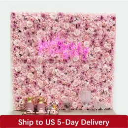 Fiori di seta rosa Fondale 3D Decorazione da parete Decorazione di nozze Pannello da parete artificiale per fondali per la decorazione domestica Baby Shower