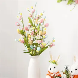 Decorative Flowers 1Pc Easter Egg Tree Branch Colorful Painting Foam Flower Fake Plant Happy Decoration Birthday Party Home Vase Decor