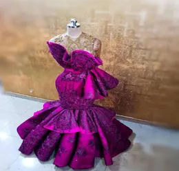 Aso Ebi 2019 Arabisch Lila Luxuriöse Abendkleider Sheer Neck Lace Perlen Ballkleider Meerjungfrau Formelle Party Brautjungfer Pageant G5365765