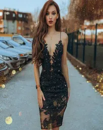 십대 소녀 여자를위한 검은 짧은 홈 커머스 드레스 무도회 이브닝 가운 2021 반짝이는 스팽글 구슬 아플리케 섹시 8427011