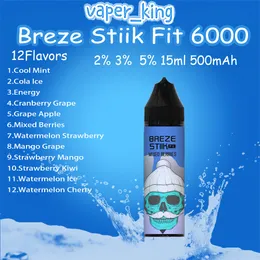 Breze Stiik Fit 6000 퍼프 일기 예약 가능한 e 담배 메쉬 코일 15ml 포드 500mAh 배터리 전자양 2% 3% 5% 12 맛 퍼프 6K vape 펜