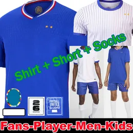 2024 FAN PLAYER Francês Camisas de futebol MBAPPE Home Away Kids Kit Benzema GIROUD GRIEZMANN SALIBA PAVARD KANTE THURAM KOLO 24 25 Maillot De Foot Equipe Camisa de futebol