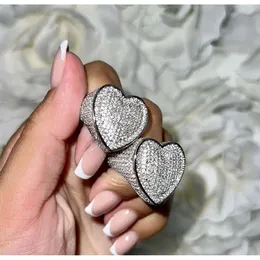 Micro Pave CZ Full Finger Ring for Women Big Heart Shaped Valentine's Gift Ice Out Bling Tail Rings