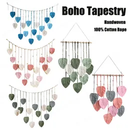 Boho mão tecido decoração de parede folha macrame tapeçaria pendurado nórdico minimalista decoração para casa ornamentos presente 240304