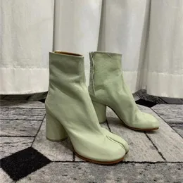 Elbise ayakkabıları tabi ayak bileği botları bölme ayak parmağı kadınlar tasarım botas mujer fermuar zapatos para mujeres lüks kalın topuklular rahat sapatos feminino