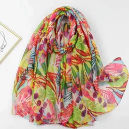 Lenços 2024 primavera ombre flor impressão cachecol xales folhas longas padrão hijab envoltório foulard