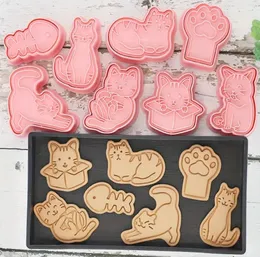 Cute Cat Shaped Cookie Cutters - Non-Stick Baking Molds for Biscuits, Fondant, and Sandwiches - Set of 8, Pink