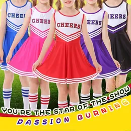 Mädchen Cheerleader Kostüm Kleid Pompons Outfit Purim Schulmädchen Cheer Stage Performance Cheerleading Uniform 240305