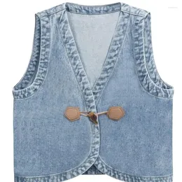 Coletes femininos 2024 Moda de verão Harajuku Jackets de cowboy soltos Vest Vest Outwear Retro Blue Denim Coat Choquetas