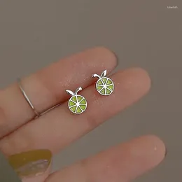 Stud Earrings Fashion Cute Green Lemon For Women Girls Silver Color Small Fine Jewelry Party Accessories