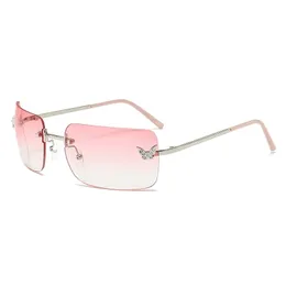 designer sunglasses women luxury sunglasses mens 3572 Rimless cut edge sunglasses for women Fashion retro glasses butterfly diamond-encrusted sunglasses pink