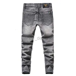 Jeans masculinos de luxo designer jeans marca de moda jeans homens pequena abelha bordado outono e inverno novo cinza elástico fino ajuste pequeno pé calças compridas
