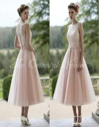 2019 Blush Róż Tiul Druhna Sukienka Linia Długość herbaty Maid of Honor Dress Wedding Party Sukni