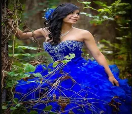 2019 New Royal Blue Sweet 16 Quinceanera Dresses 연인 구슬 자수 계층 주름 스커트 볼 가운 공주 Long Prom Dre6196901