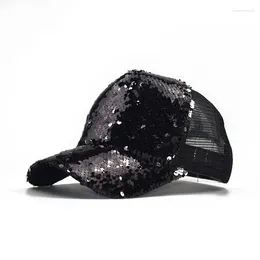 Bollmössor Lågpris Klassiska män och kvinnor Hattar utomhus Flip Sequin Mesh Summer Misfärgning Shade Cap Street Hip Hop Sun Hat