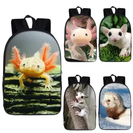 Bags Axolotl Ferret Print Backpack Funny Big Eyes Pet Animal Children School Bags Teenager Laptop Backpacks Bookbag Men Travel Bag