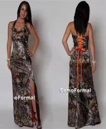 Plus Size Country Prom Dresses Camo Bridesmaid Dresses Split Side Laceup Back Camouflage Print Long Floor Length6521083