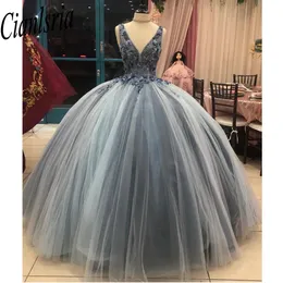 Abiti Quinceanera Abiti da spettacolo per ragazze con scollo a V in pizzo con applicazioni floreali e perline Abiti da spettacolo personalizzati per 16 anni