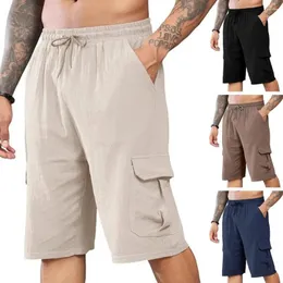 Running Shorts Men Beachwear Men's Elastic Midje Cargo med dragsko multi-Pocket Streetwear för sommaraktiviteter