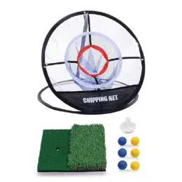 Aids Golf Chipping Net Dual Turf Hitting Mat With Rubber Tee Combo 3Target Hole Practice Training Aid with 6 Training Balls