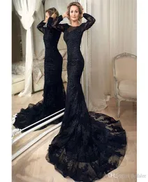 Black Mermaid Long Sleeves Gothic Wedding Dresses 2020 Illusion Sleeves Beaded Lace Appliques Women Vintage Non White Bridal Gowns9975400