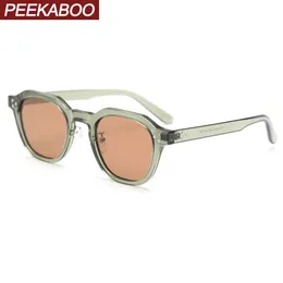 Peekaboo korean style retro sun glasses for women TR90 frame polygon polarized sunglasses uv400 male green brown summer 240304