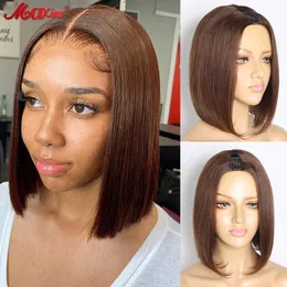 Synthetic Wigs Brown Straight Short Bob Human Hair Wigs Brazilian V Part Colored Bob Wig Human Hair No Leave Out Upgrade U Part Glueless Wigs 240329