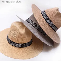 Szerokie brzegi czapki wiadra rolnicy strat hat hat cuban czapka panama hat krótki brzeg fedora kapelusz słoneczny lato str jazz hat unisex casual y240319