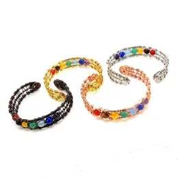 Pulseira de cristal enrolada em fio artesanal para mulheres Cura natural Reiki 7 Chakra Contas redondas Pedra Cuff Pulseira Jóias Presente Meninas 240315