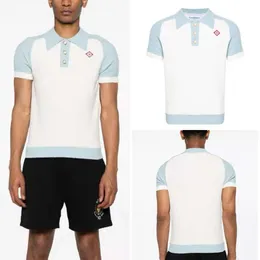 Novo produto Casablanca masculino designer de lã malha polos camiseta solta colorblocked peito pérola botões malha polo camisa casual versátil pulôver suéter Casablanc