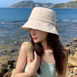 Береты 2024, корейский стиль, весенне-осенняя женская свежая рыбацкая шляпа с разрезом и бантом, летняя тонкая шляпа-ведро с солнцезащитным кремом