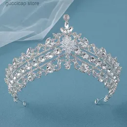 Tiaras Bride Crown Baroque Silver Crystal Tiaras Luxury Rhinestone Wedding Wedding Heakddress Jewelry Bridal Hair Akcesoria Urodziny Urodziny Y240319