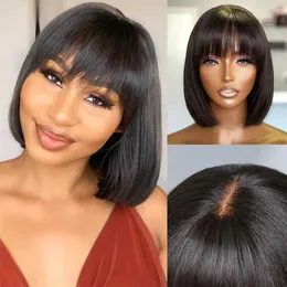 Synthetic Wigs 3X1 Middle Part Lace Wig Straight Short Bob Wig With Bangs Human Hair Glueless Wig Ready To Wear And Go Straight Human Hair Wigs 240328 240327