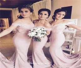 Blush Pink Mermaid Long Bridesmaid Dress Elegant spets från axeln Maid of Honor Guest Wedding Party Dress Plus Size1972568