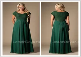 Abiti da damigella d'onore country modesto in chiffon di pizzo verde cacciatore lunghi con maniche ad aletta Abiti da festa di nozze damigelle d'onore incinte Dr3561059