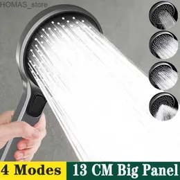 Bathroom Shower Heads 4 Modes High Pressure Shower Head Silver 130 MM Big Panel Water Saving Spray Nozzle Massage Rainfall Large Flow Bathroom Shower Y240319