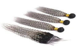 Fasci di capelli umani ricci crespi vergini brasiliani grigi da 10 a 30 pollici di lunghezza e 44 chiusure per 1570318
