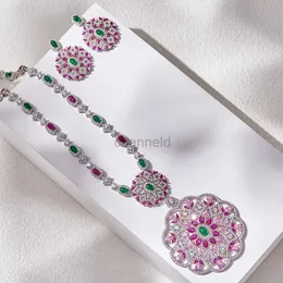 Bangle Eyer Luxury Saudiarabien Runt AAA Zircon Långt halsband med örhängekedja Elegant kvinna Bröllopsmycken 240319
