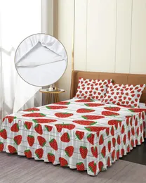 Saia de cama frutas morango textura de madeira elástica colcha com fronhas capa de colchão conjunto de cama folha