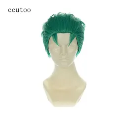 Peruki ccutoo 12 "krótkie zielone włosy w stylu zielonym jeden kawałek Roronoa Zoro Cosplay Wid