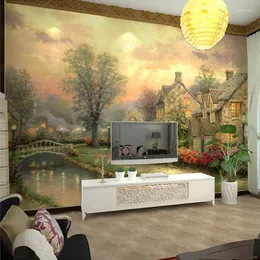 壁紙Papel de Parede 3D Nature Scenery Landscape Oil Painting Mural Wallpaper Living Room Bedroom非織りの壁紙の家の装飾