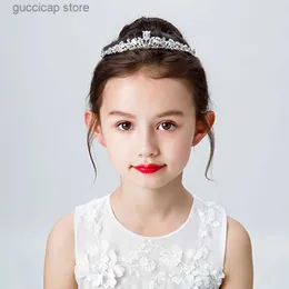 Tiaras Fashion Gold Silver Color Color Child Child Girls Pearls Tiaras Diadems Weddy Hair Accessories Bridal Jewelry Y240319