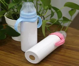 8oz blank sublimation baby feeding sippy bottle 핑크색 더블 벽 진공 젖꼭지 손잡이 unbreakable bottle 8056590