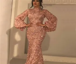 2021 Rose Gold Prom Dress Mermaid Formal Party Ball Gown Long Sleeve Afraic Girl Evening Dresses Deep Pageant Drseses Custom Made 7561355