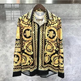 Men's Casual Shirts Floral Baroque Designer Shirt Men High Quality Street Vintage Fall Luxury Royal Gold Printed Clothes Long Sleeve Tops