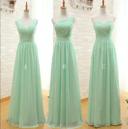 Mintgrünes langes Brautjungfernkleid aus Chiffon 2019, A-Linie, plissiert, Strand-Brautjungfernkleider, Trauzeugin, Hochzeitsgast-Kleider, Vestidos d2903156