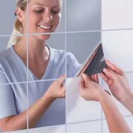 Наклейки на стенах Ly 16pcs модные квадраты зеркальные наклейка водонепроницаемые самоклеящиеся зеркала