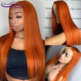 Perucas frontais sintéticas do laço em linha reta orangeredgreenbluepink simulação de cor peruca de cabelo humano 13x4 máquina feita peluca para preto3394441