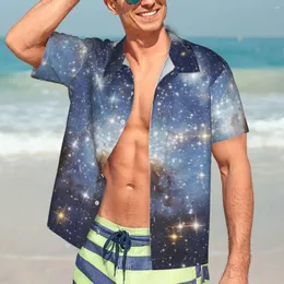 Men's Casual Shirts Bling Star Hawaiian Shirt Mens Beach Astro Galaxy Print Short Sleeve Streetwear Design Trendy Oversize Blouses